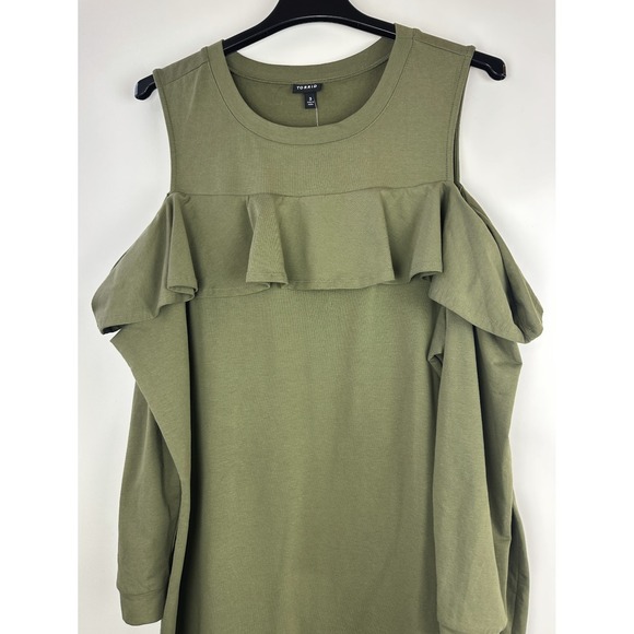 NWT Torrid Olive Green Ruffled Knit Sweatshirt Dress Cold Shoulder Plus Size 3X - Picture 3 of 9